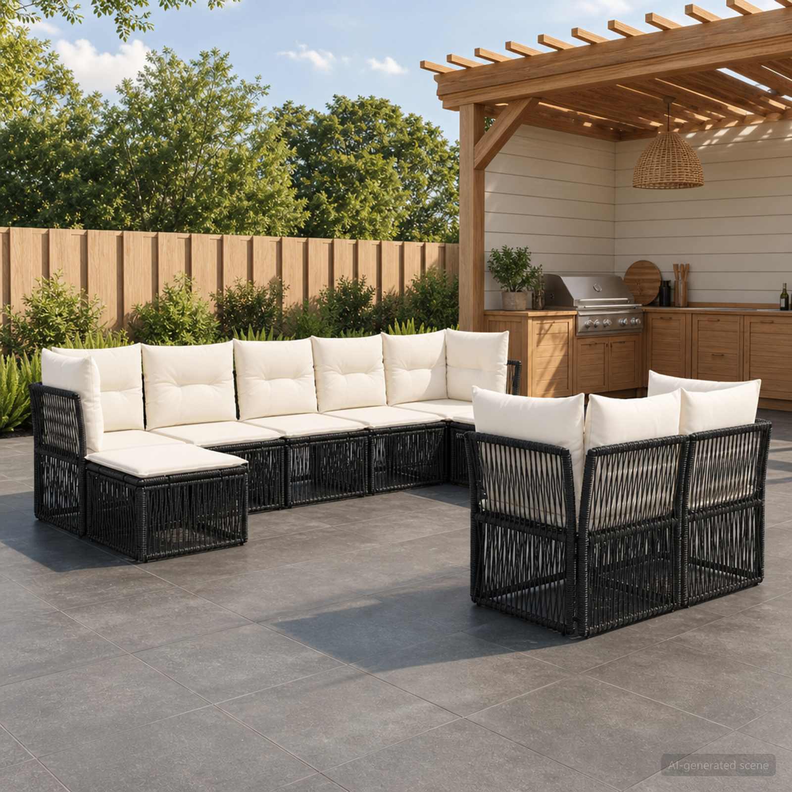 Gartensofa-set 9 pcs Schwarz Poly-Rattan