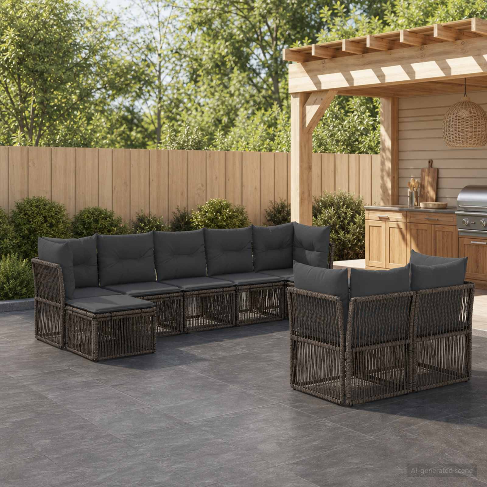 Gartensofa-set 9 stk. Grau Poly-Rattan