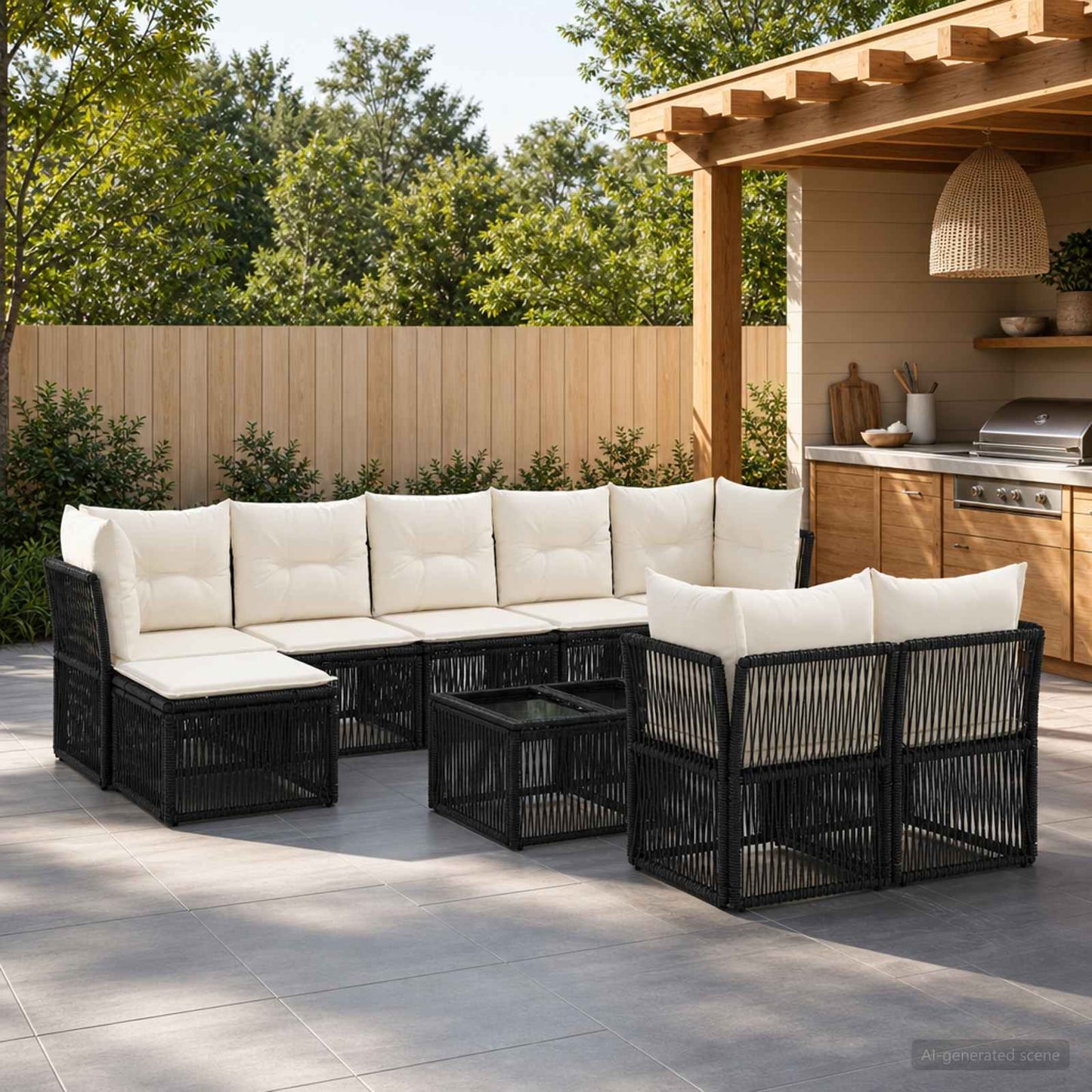 Gartensofa-set 10 pcs Schwarz Poly-Rattan