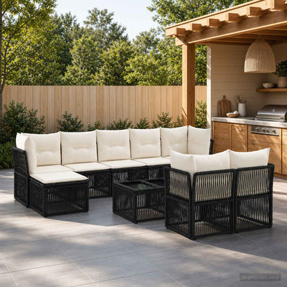 Gartensofa-set 10 stk. Schwarz Poly-Rattan