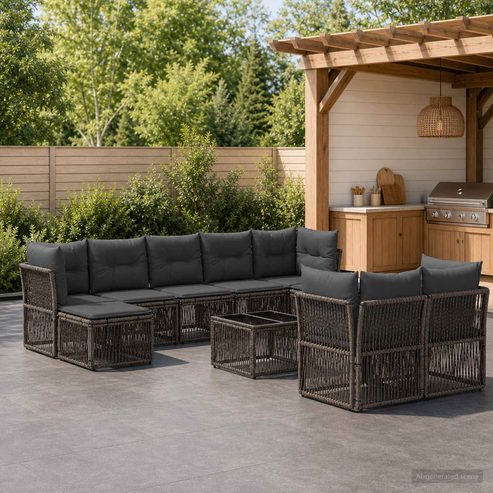 Gartensofa-set 10 stk. Grau Poly-Rattan