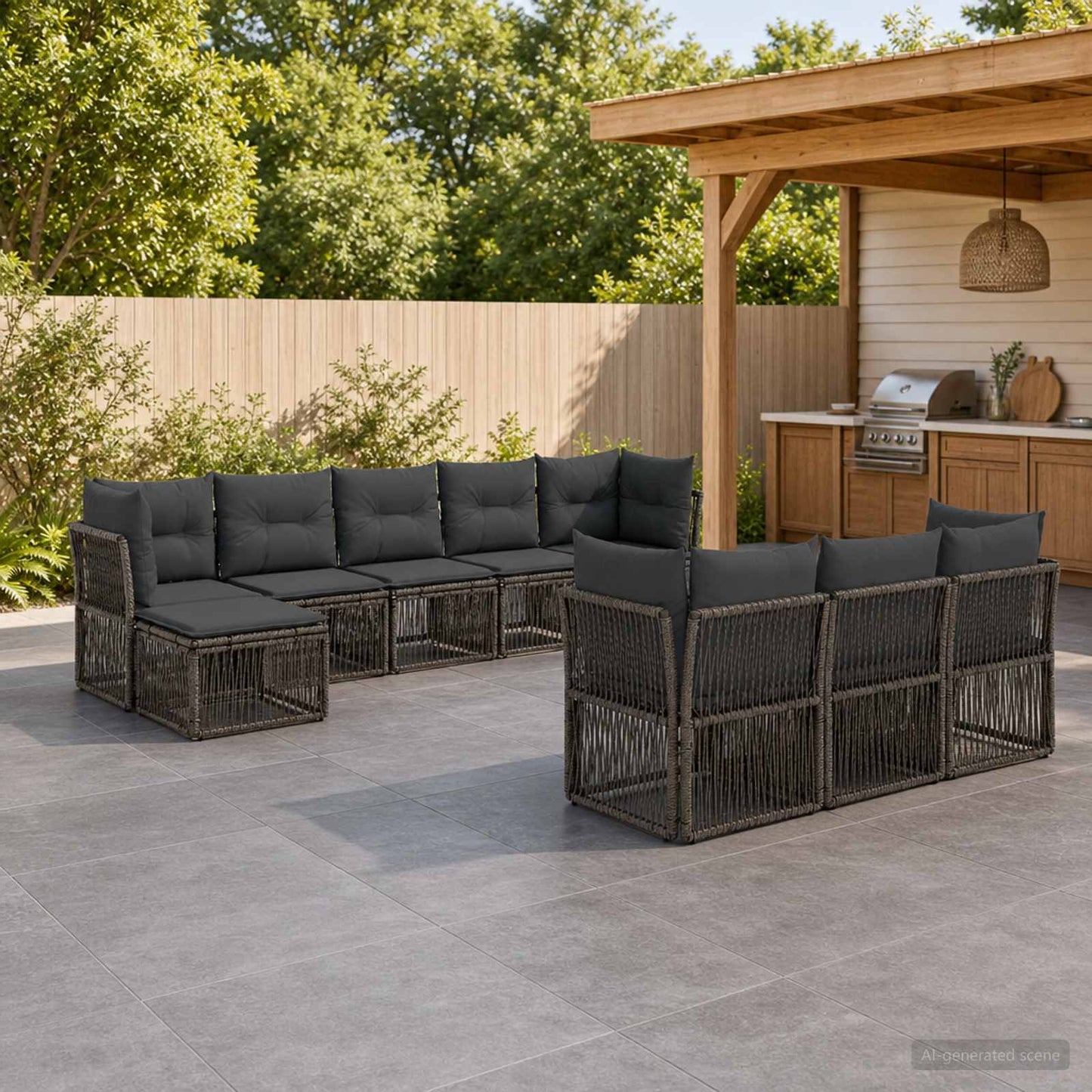 Gartensofa-set 10 stk. Grau Poly-Rattan
