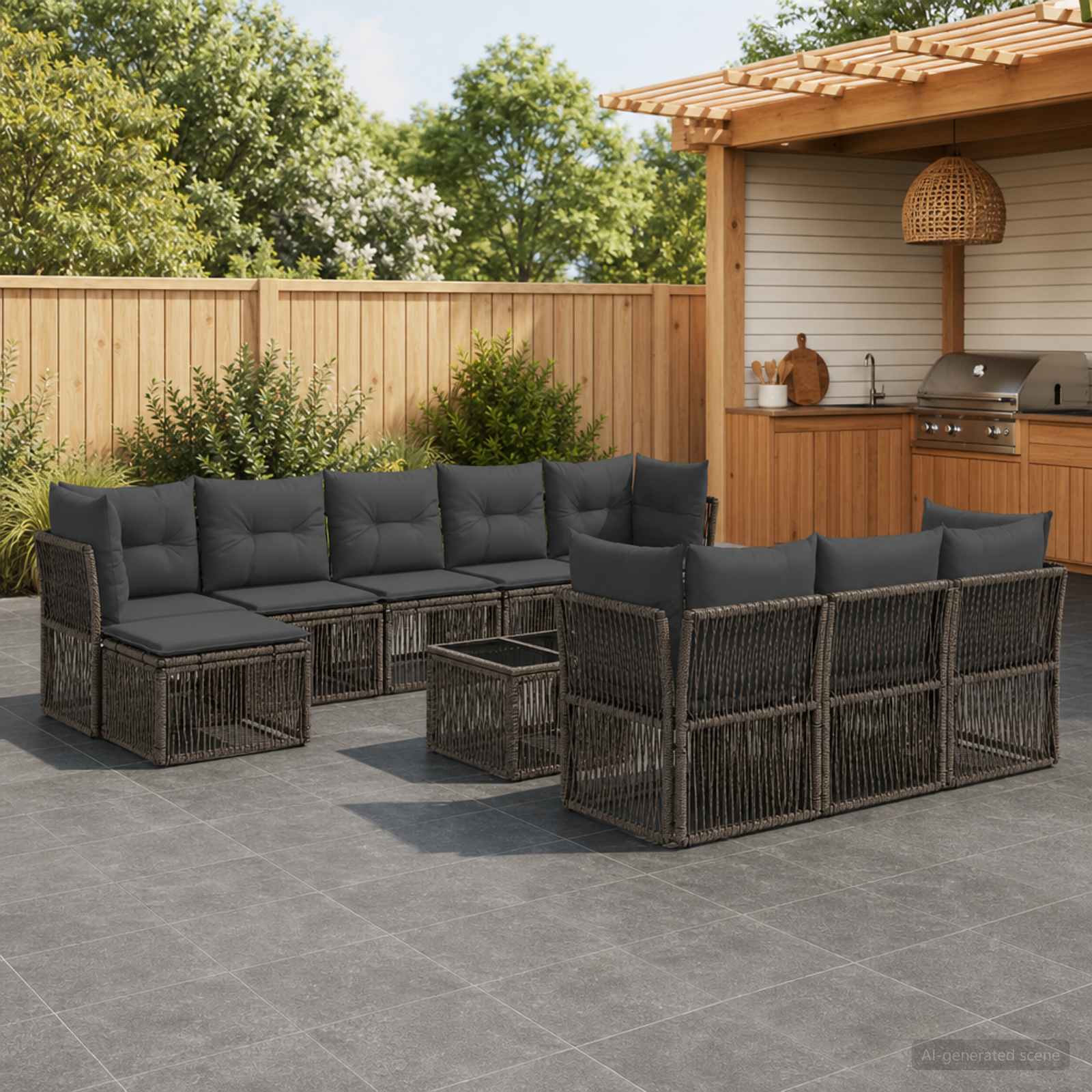 Gartensofa-set 11 stk. Grau Poly-Rattan