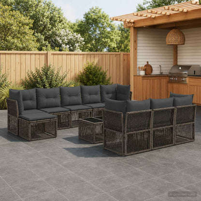 Gartensofa-set 11 stk. Grau Poly-Rattan