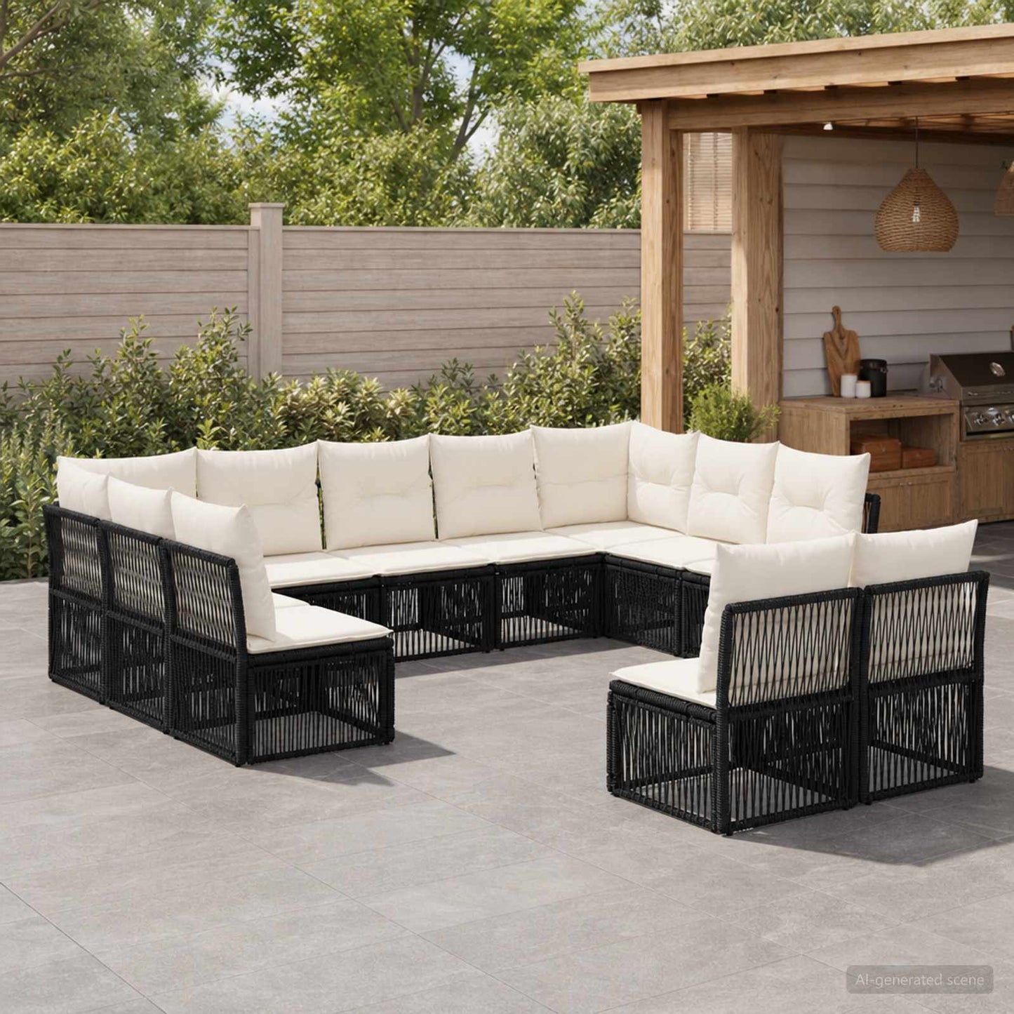 Gartensofa-set 11 pcs Schwarz Poly-Rattan