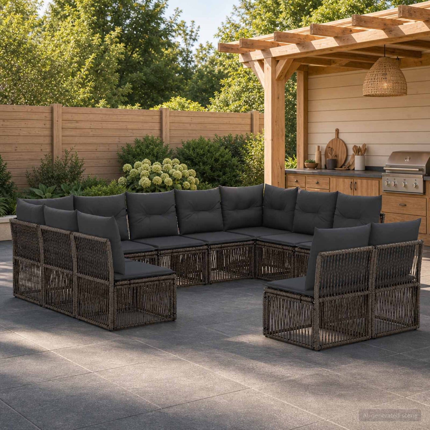 Gartensofa-set 11 stk. Grau Poly-Rattan
