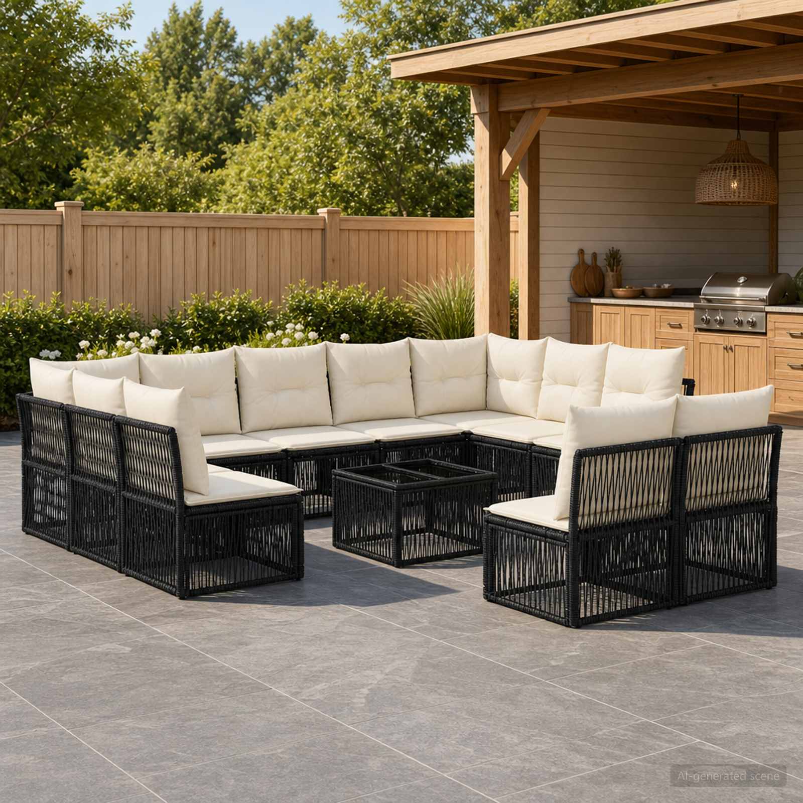 Gartensofa-set 12 pcs Schwarz Poly-Rattan