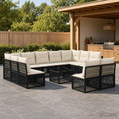 Gartensofa-set 12 stk. Schwarz Poly-Rattan
