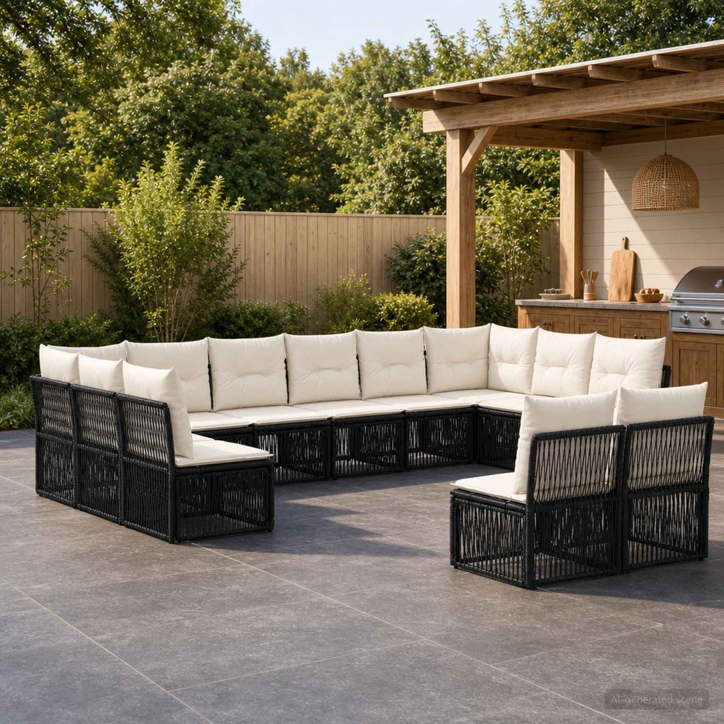 Gartensofa-set 12 stk. Schwarz Poly-Rattan