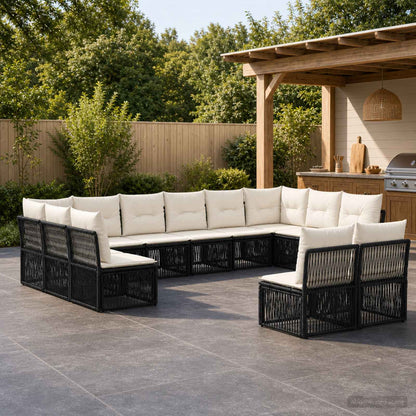 Gartensofa-set 12 stk. Schwarz Poly-Rattan