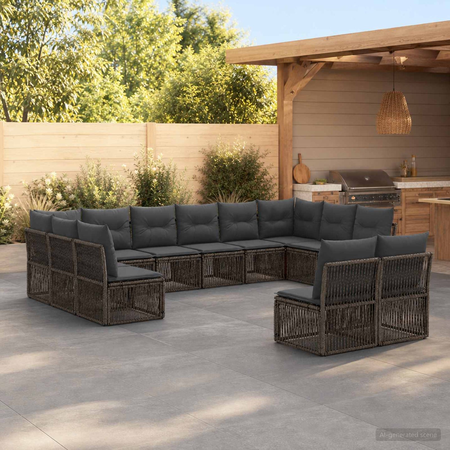 Gartensofa-set 12 pcs Grau Poly-Rattan