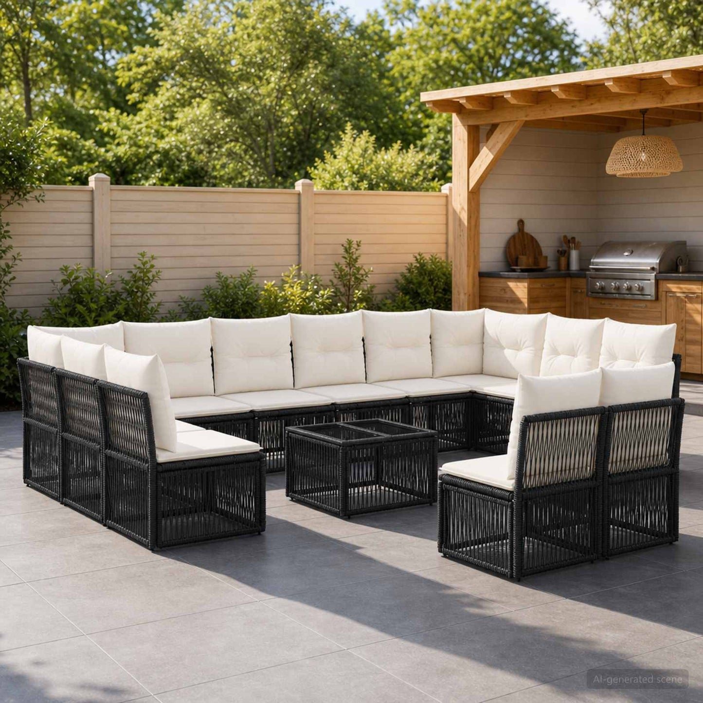 Gartensofa-set 13 stk. Schwarz Poly-Rattan