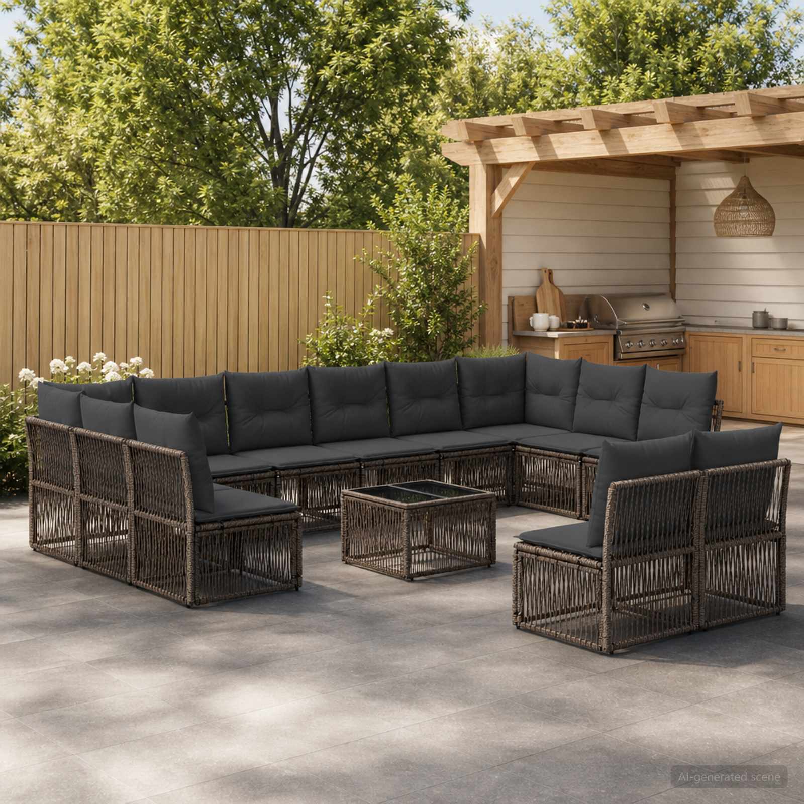 Gartensofa-set 13 stk. Grau Poly-Rattan