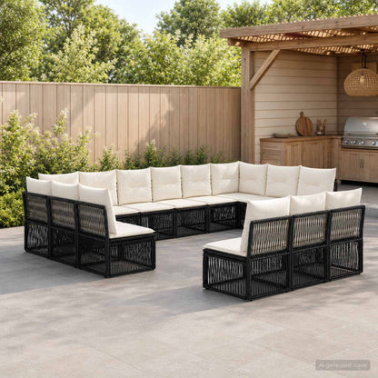 Gartensofa-set 13 stk. Schwarz Poly-Rattan