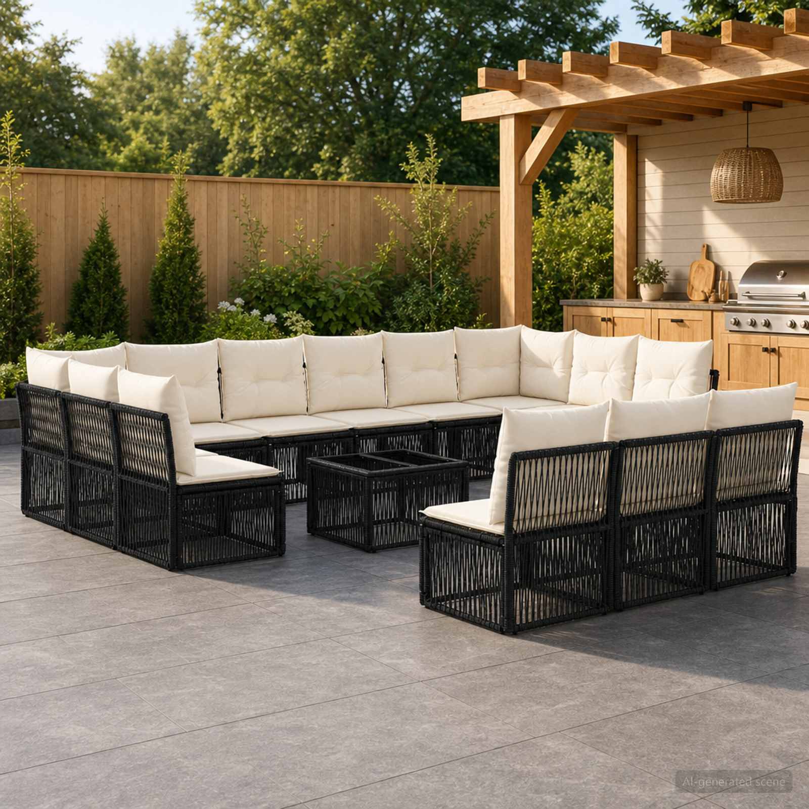 Gartensofa-set 14 pcs Schwarz Poly-Rattan