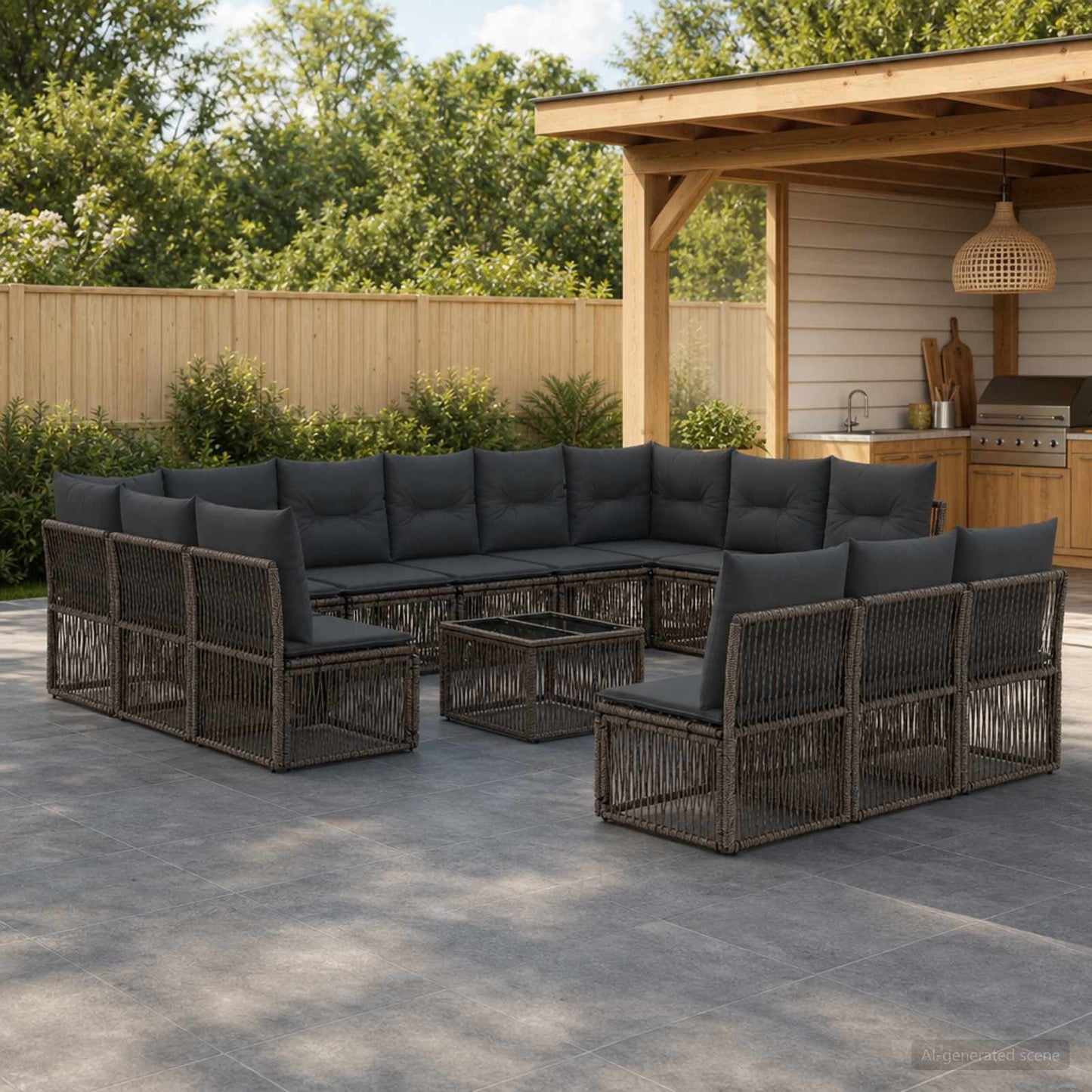 Gartensofa-set 14 stk. Grau Poly-Rattan