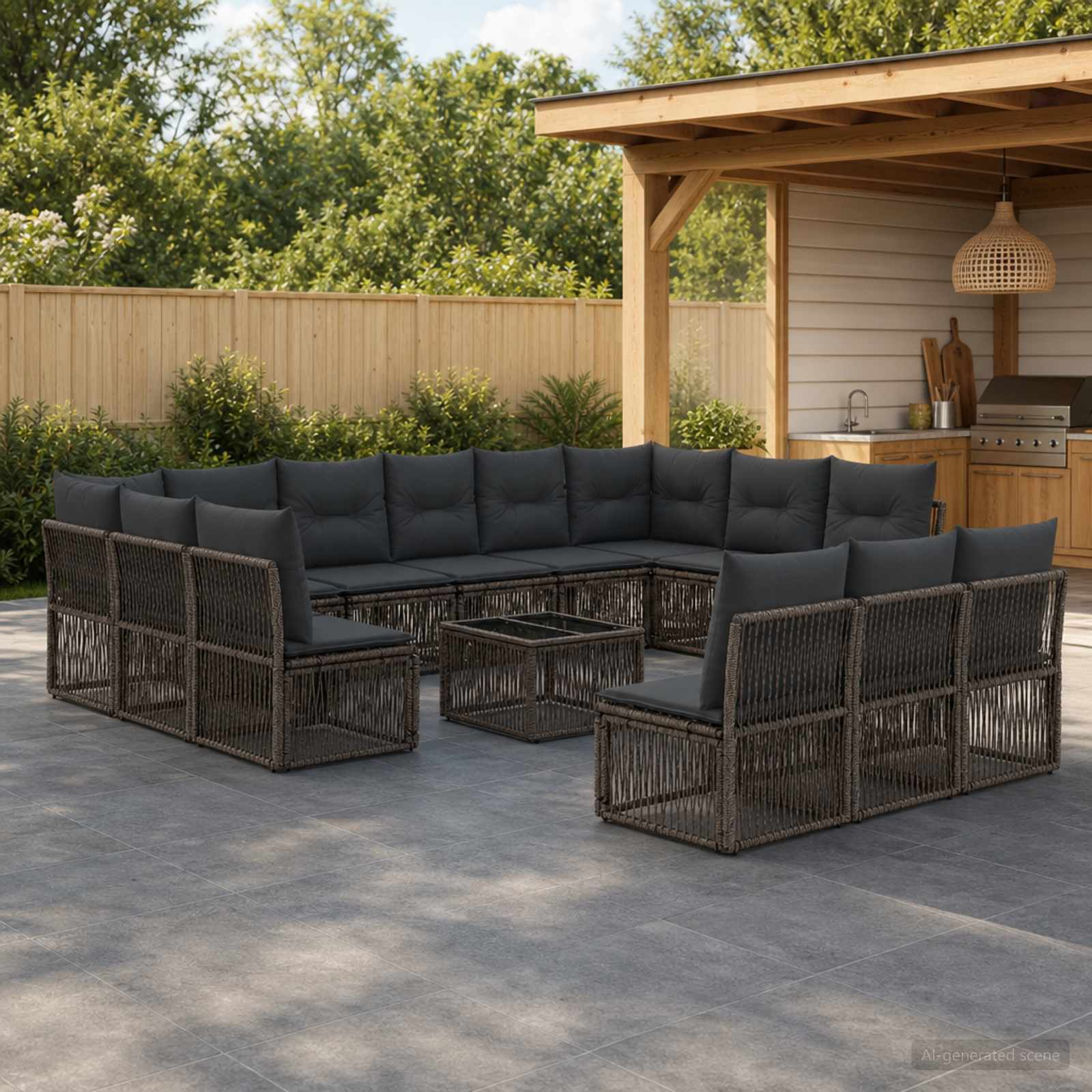 Gartensofa-set 14 stk. Grau Poly-Rattan