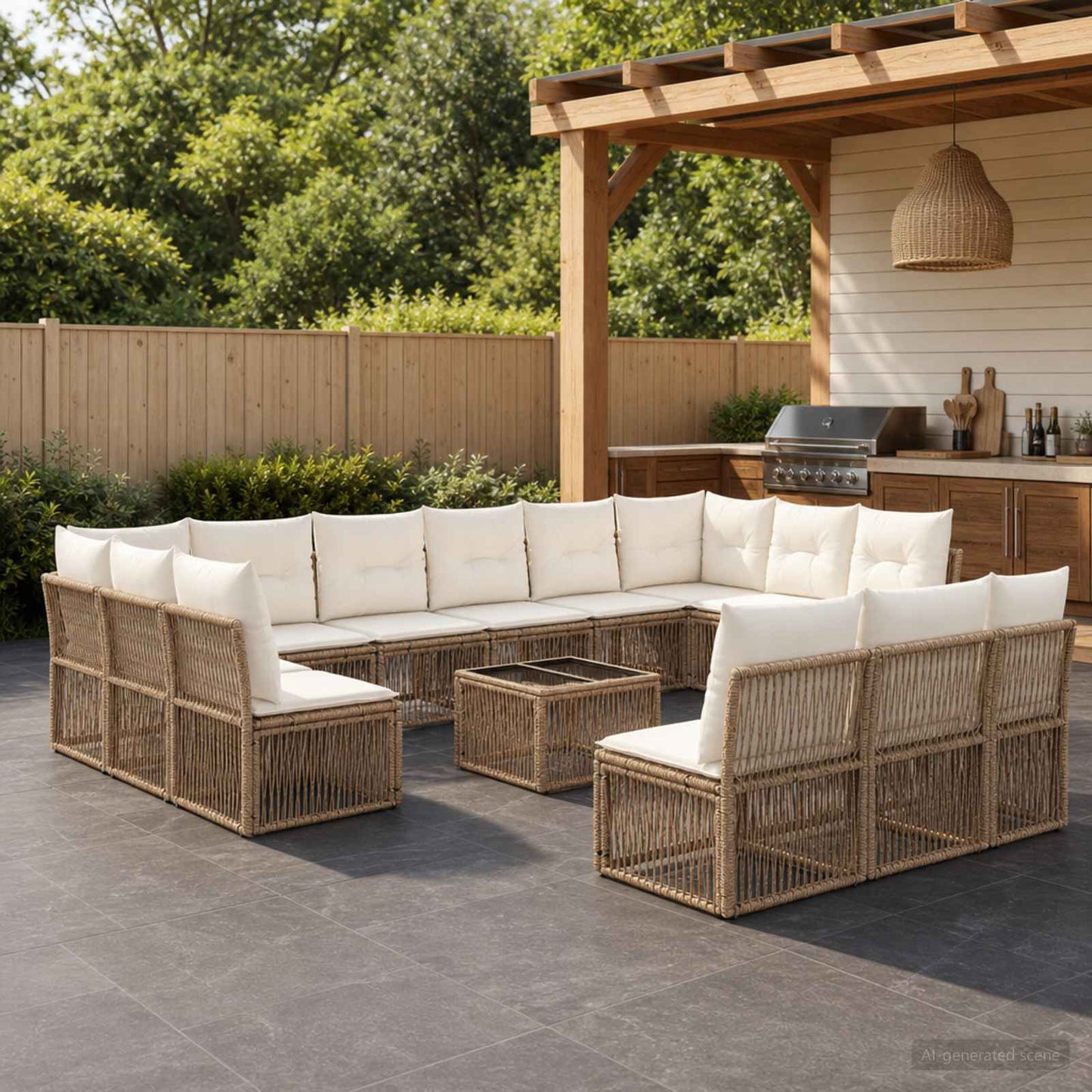 Gartensofa-set 14 pcs Beige Poly-Rattan