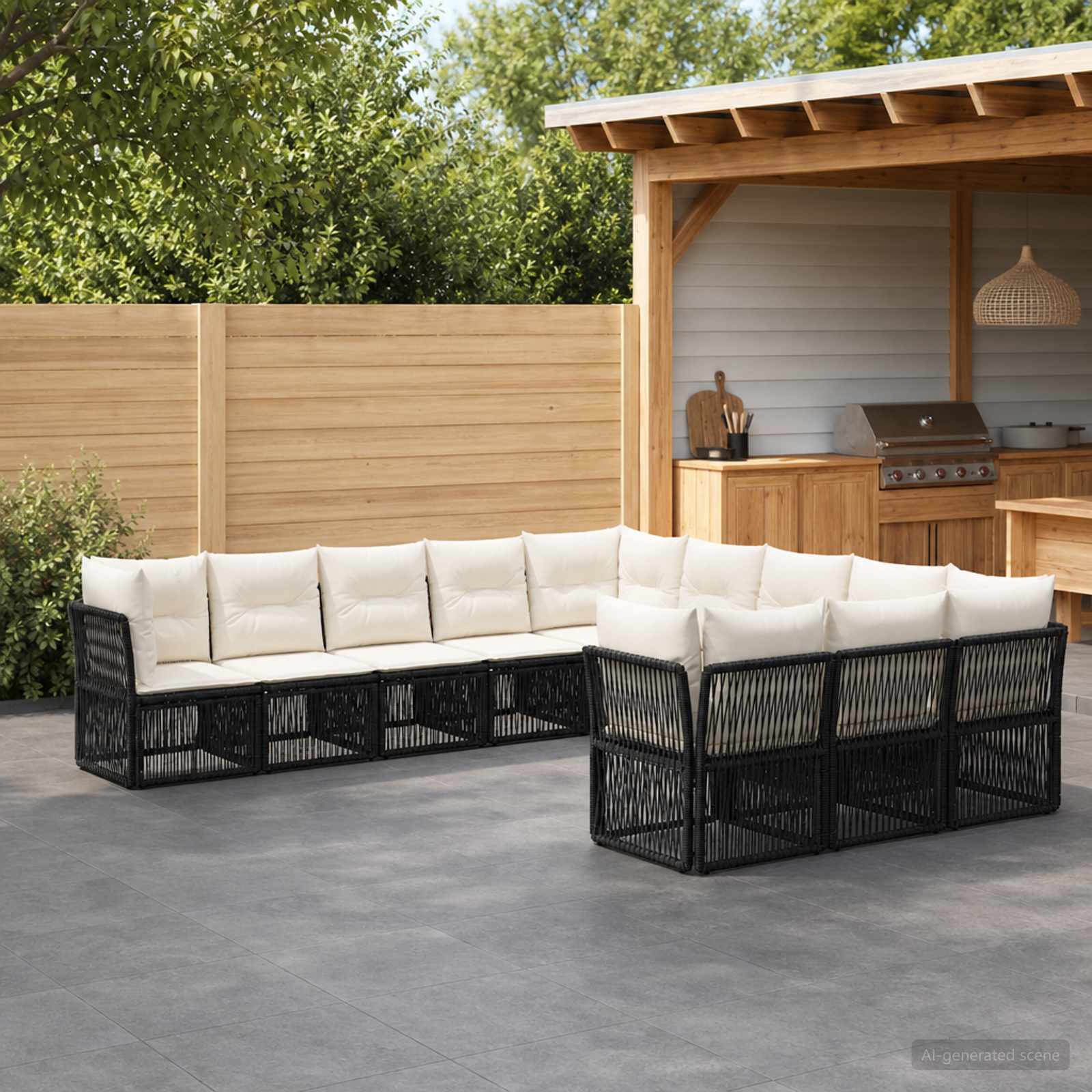 Gartensofa-set 11 pcs Schwarz Poly-Rattan
