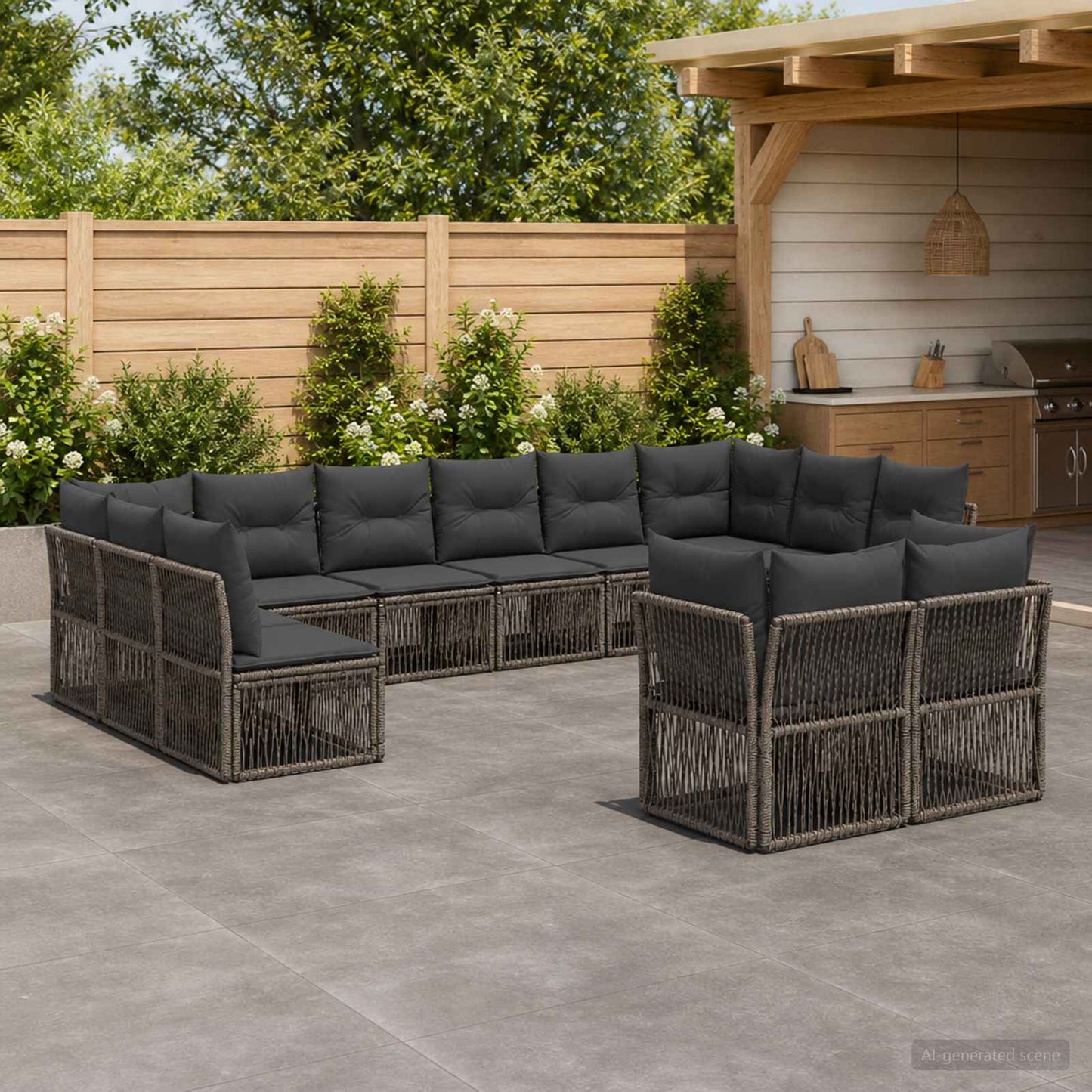 Gartensofa-set 12 pcs Grau Poly-Rattan