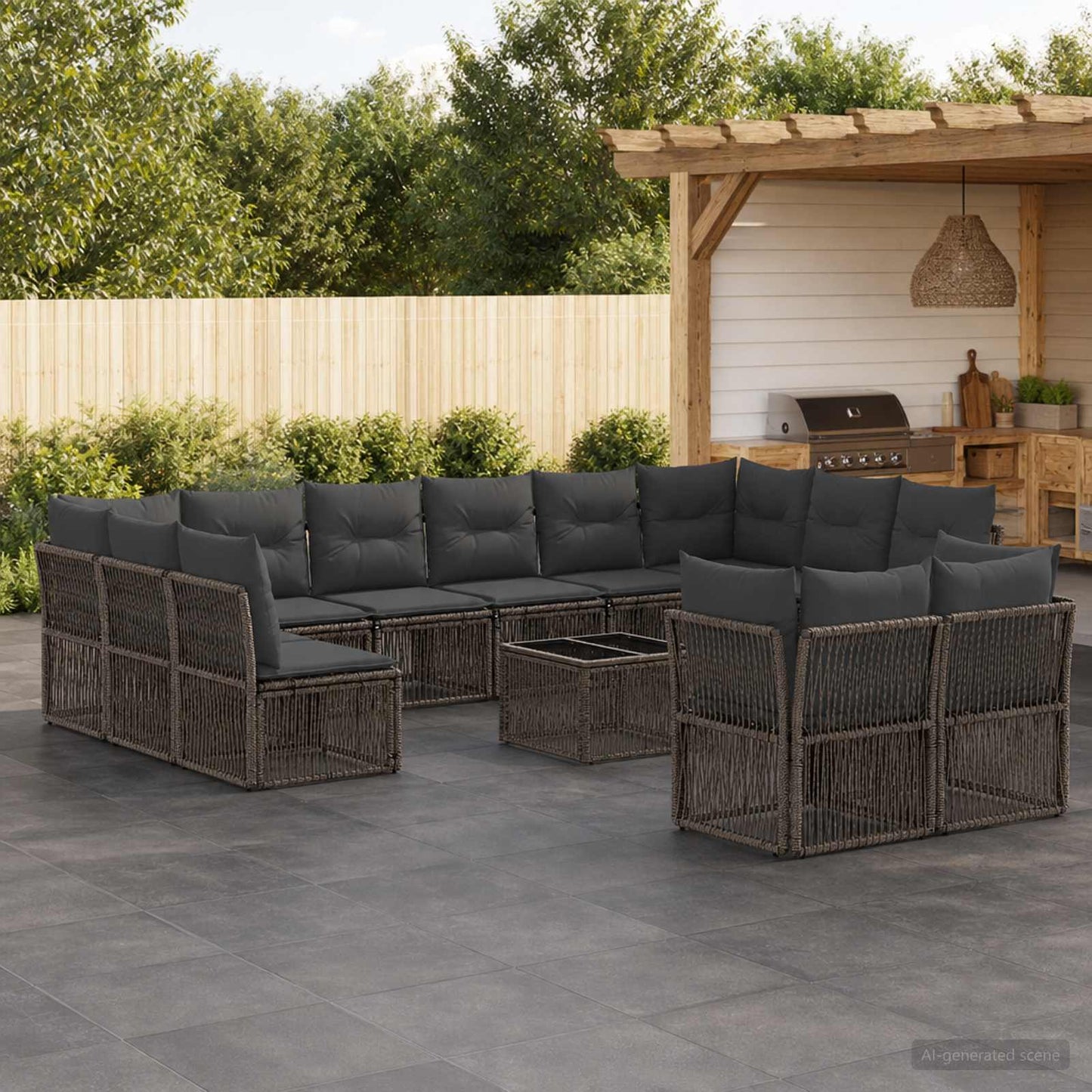 Gartensofa-set 13 stk. Grau Poly-Rattan
