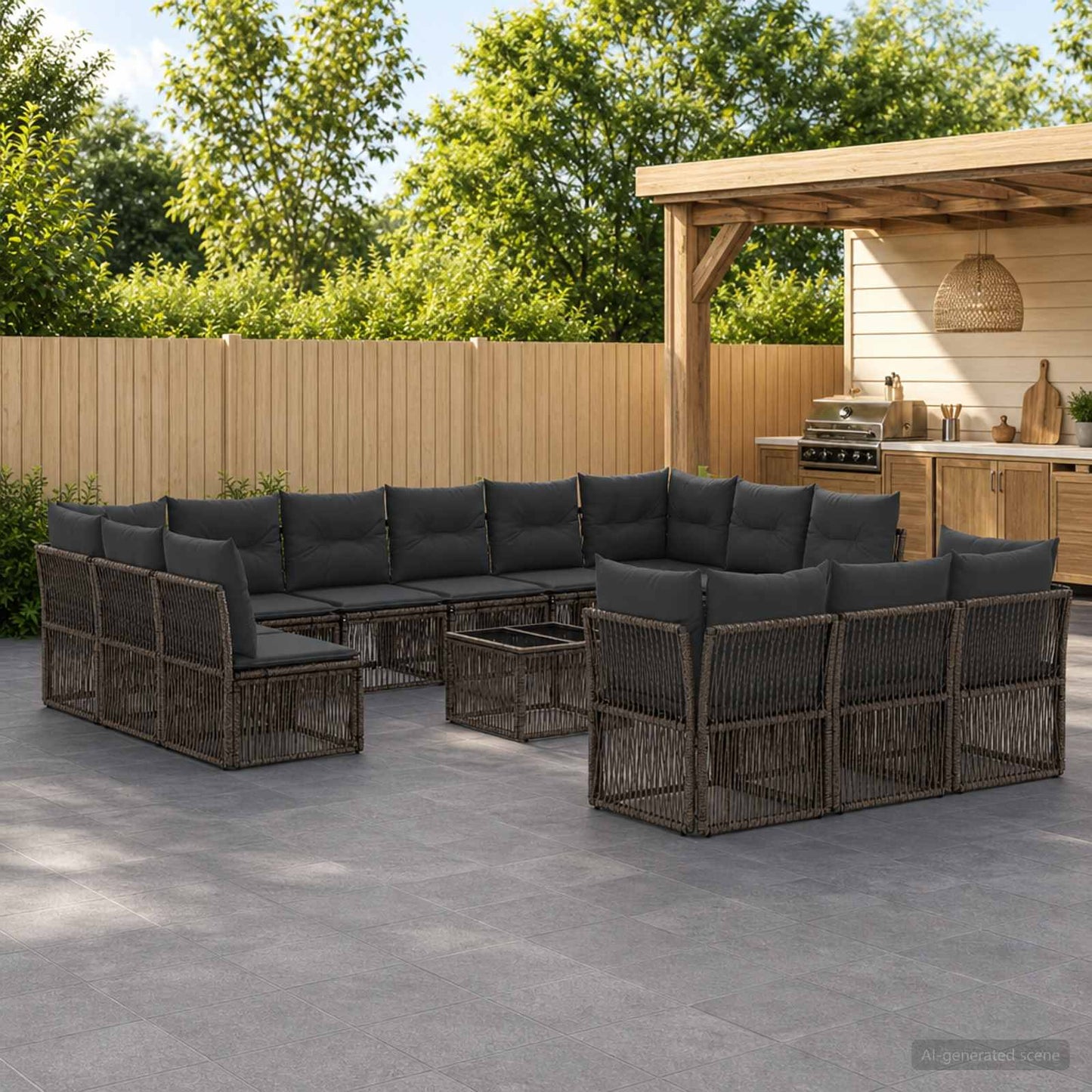 Gartensofa-set 14 stk. Grau Poly-Rattan