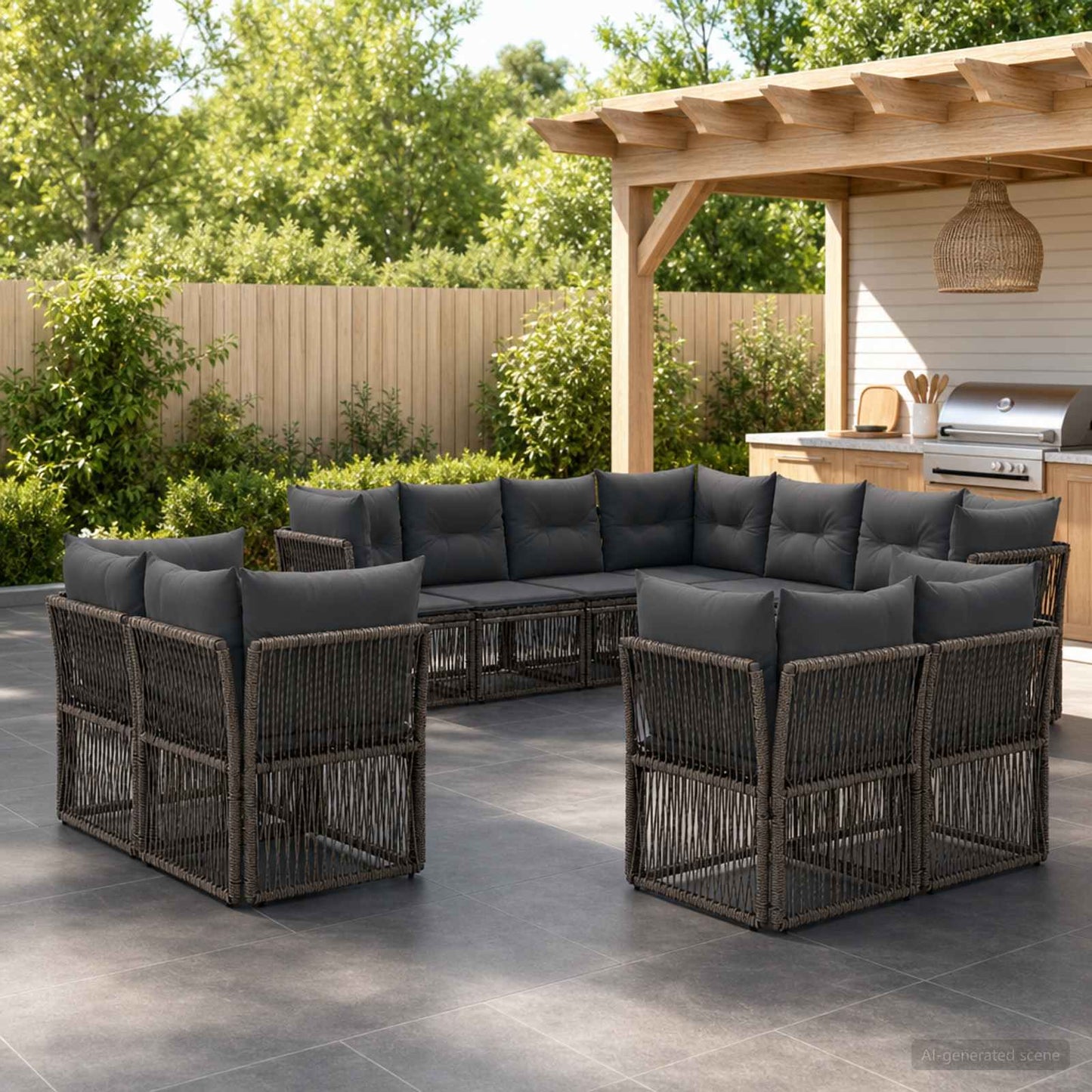 Gartensofa-set 11 pcs Grau Poly-Rattan