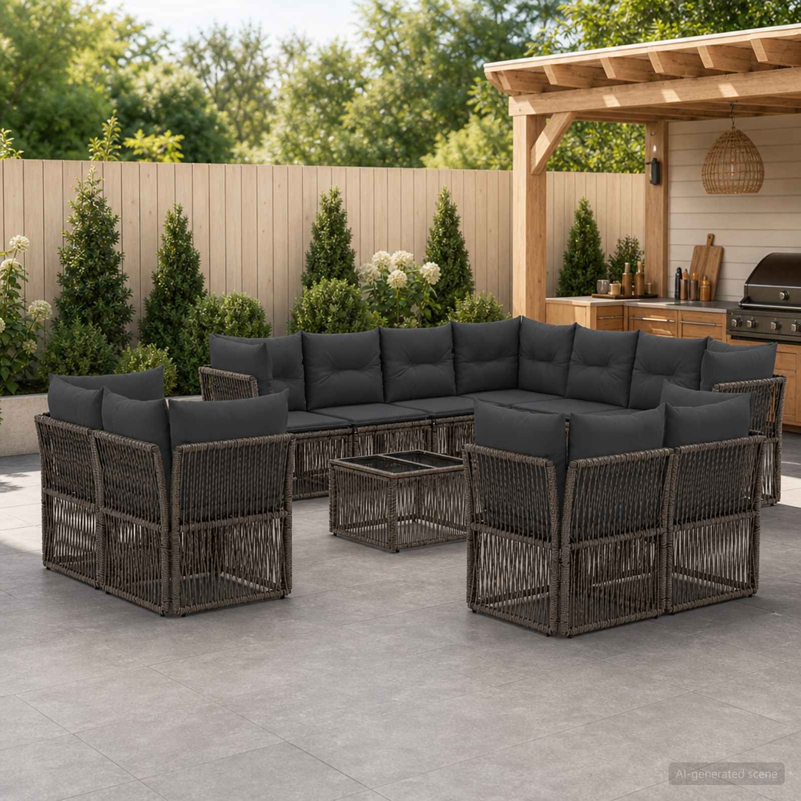 Gartensofa-set 12 pcs Grau Poly-Rattan