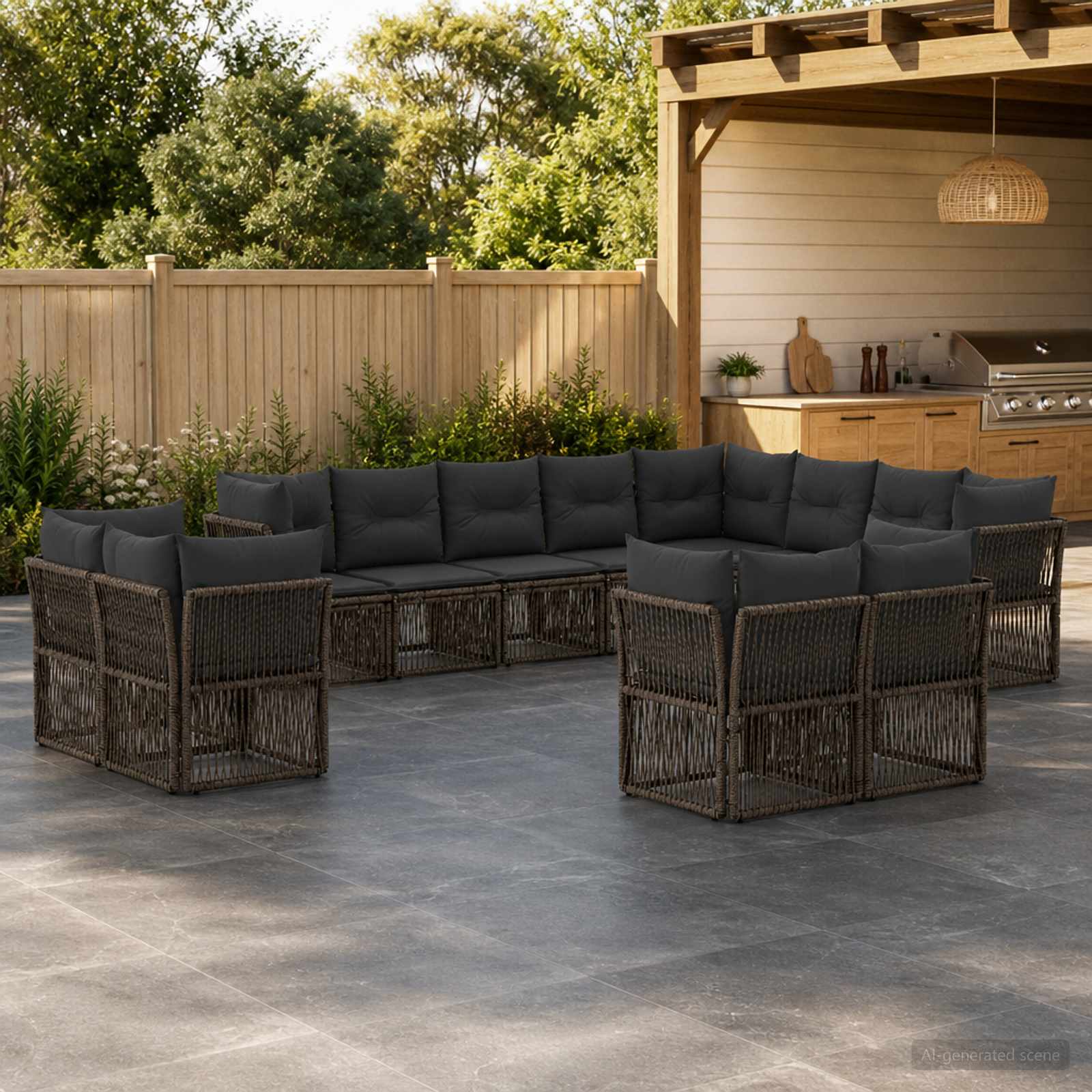 Gartensofa-set 12 pcs Grau Poly-Rattan