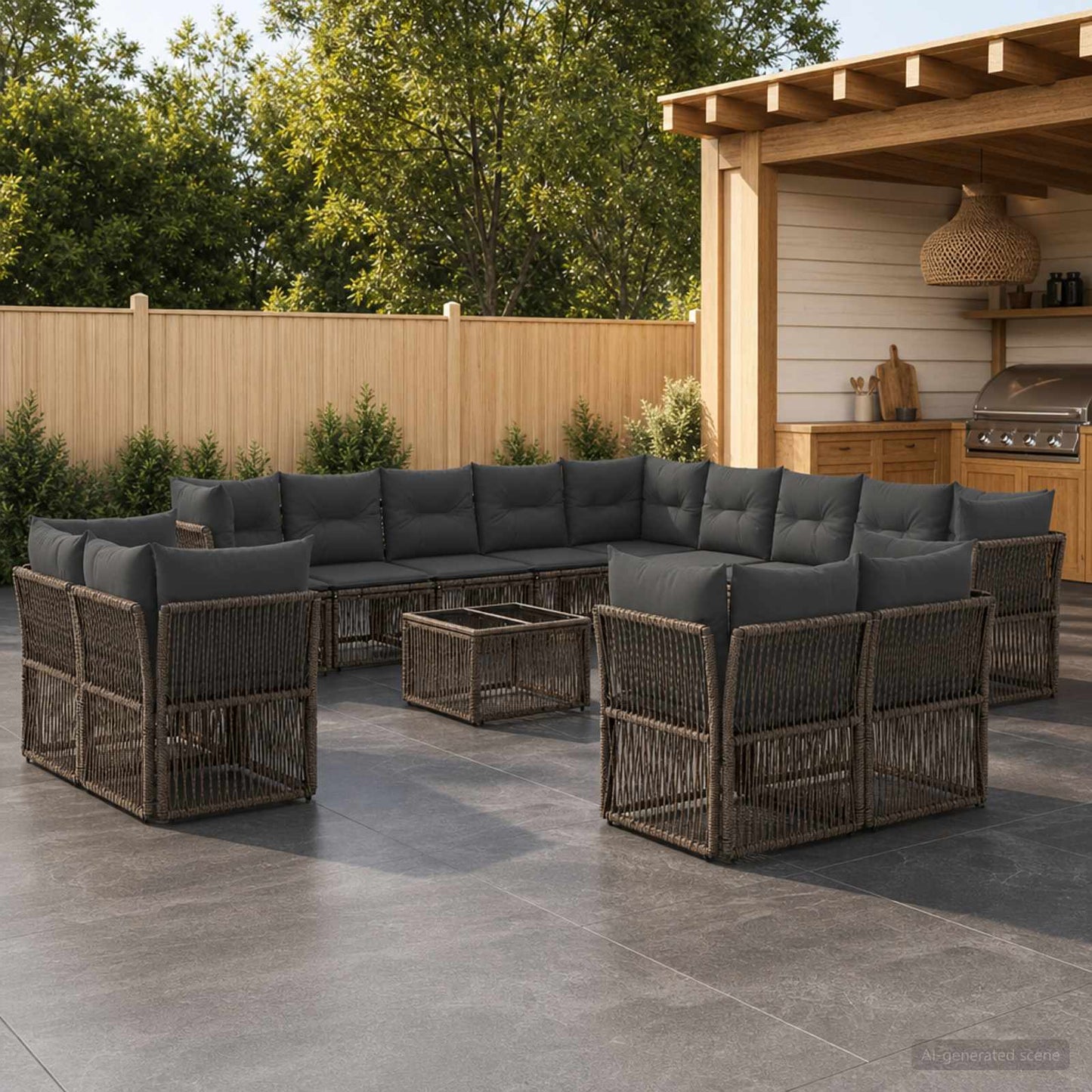 Gartensofa-set 14 stk. Grau Poly-Rattan