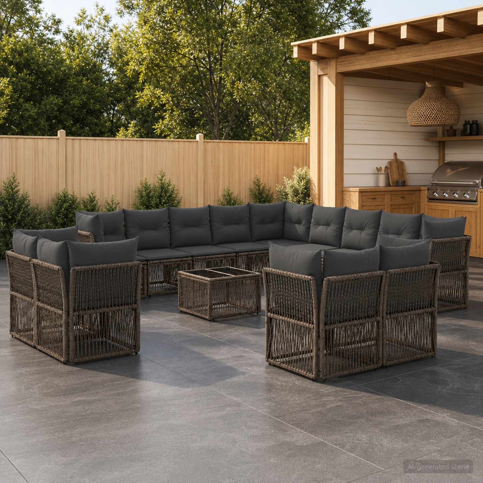 Gartensofa-set 14 stk. Grau Poly-Rattan