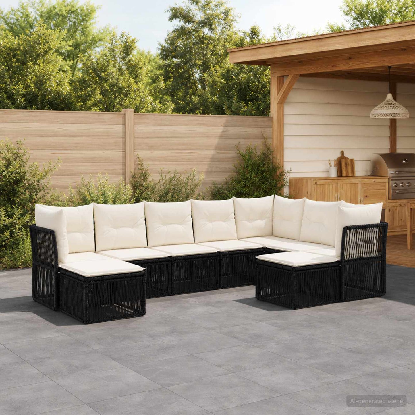 Gartensofa-set 9 pcs Schwarz Poly-Rattan