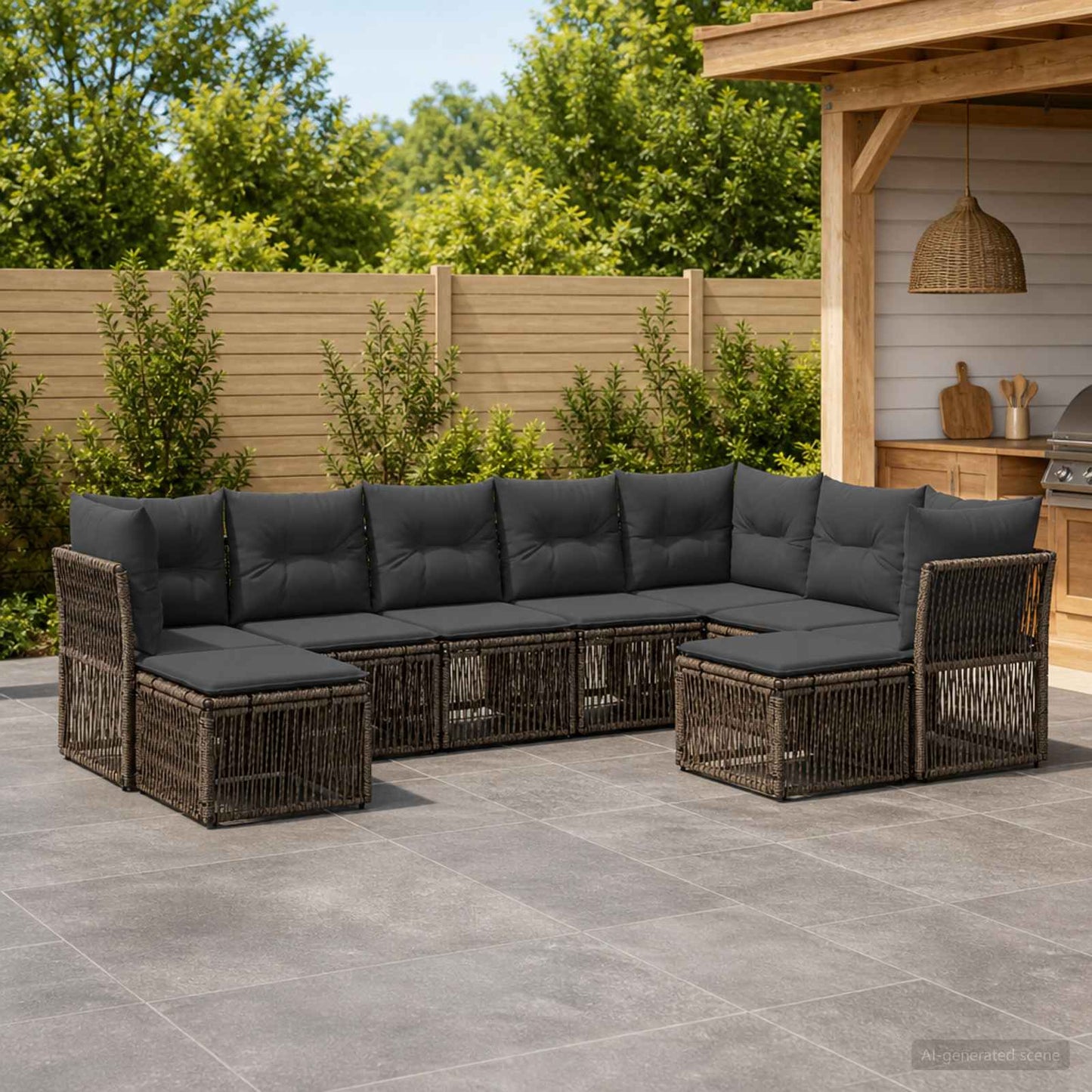 Gartensofa-set 9 stk. Grau Poly-Rattan