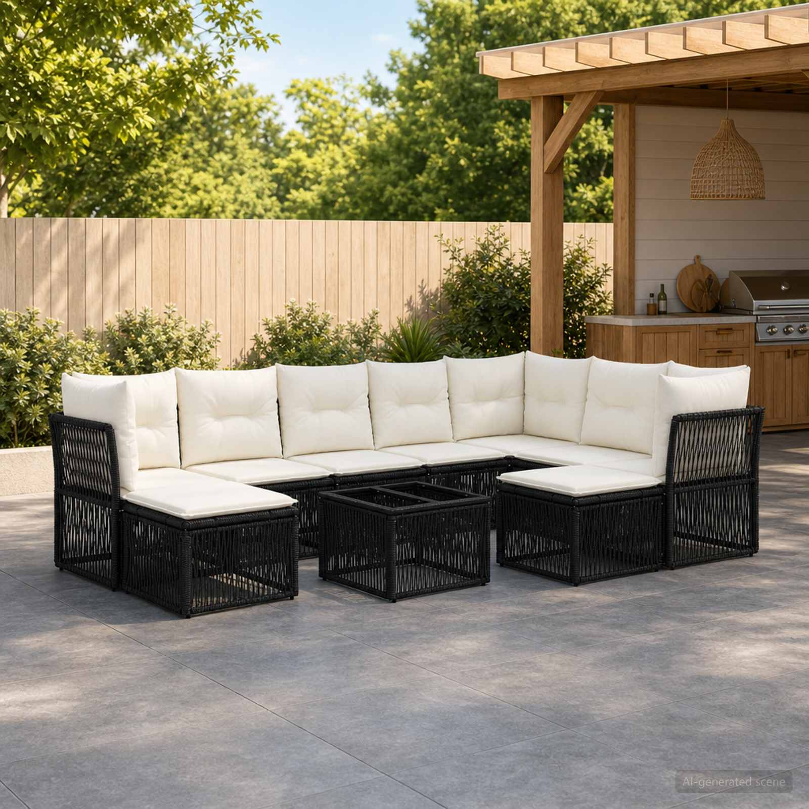 Gartensofa-set 10 stk. Schwarz Poly-Rattan
