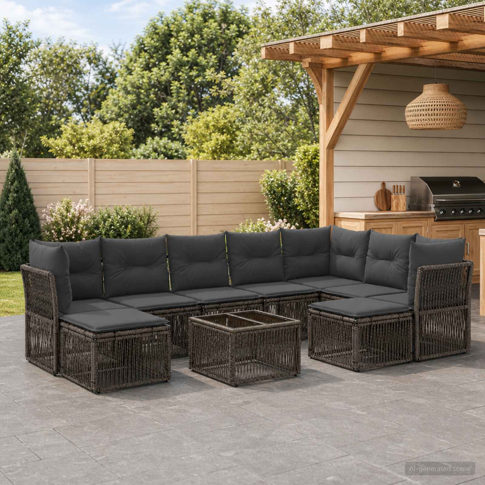 Gartensofa-set 10 stk. Grau Poly-Rattan