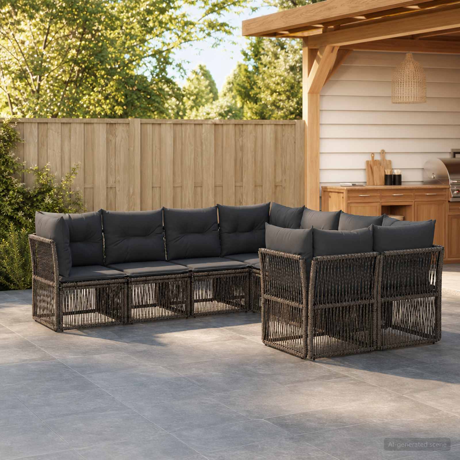 Gartensofa-set 8 stk. 8-Sitzanzahl Grau Poly-Rattan