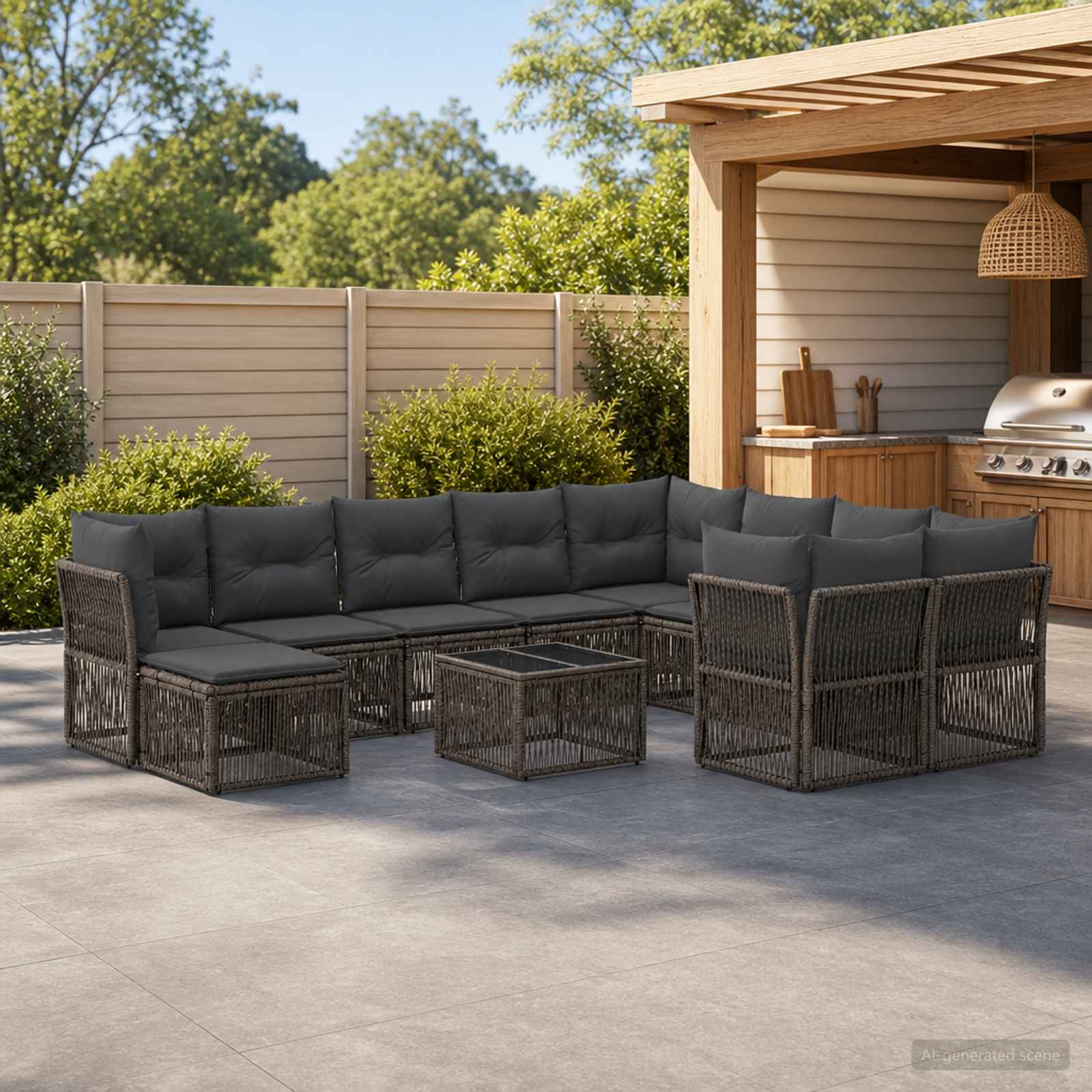 Gartensofa-set 11 stk. Grau Poly-Rattan
