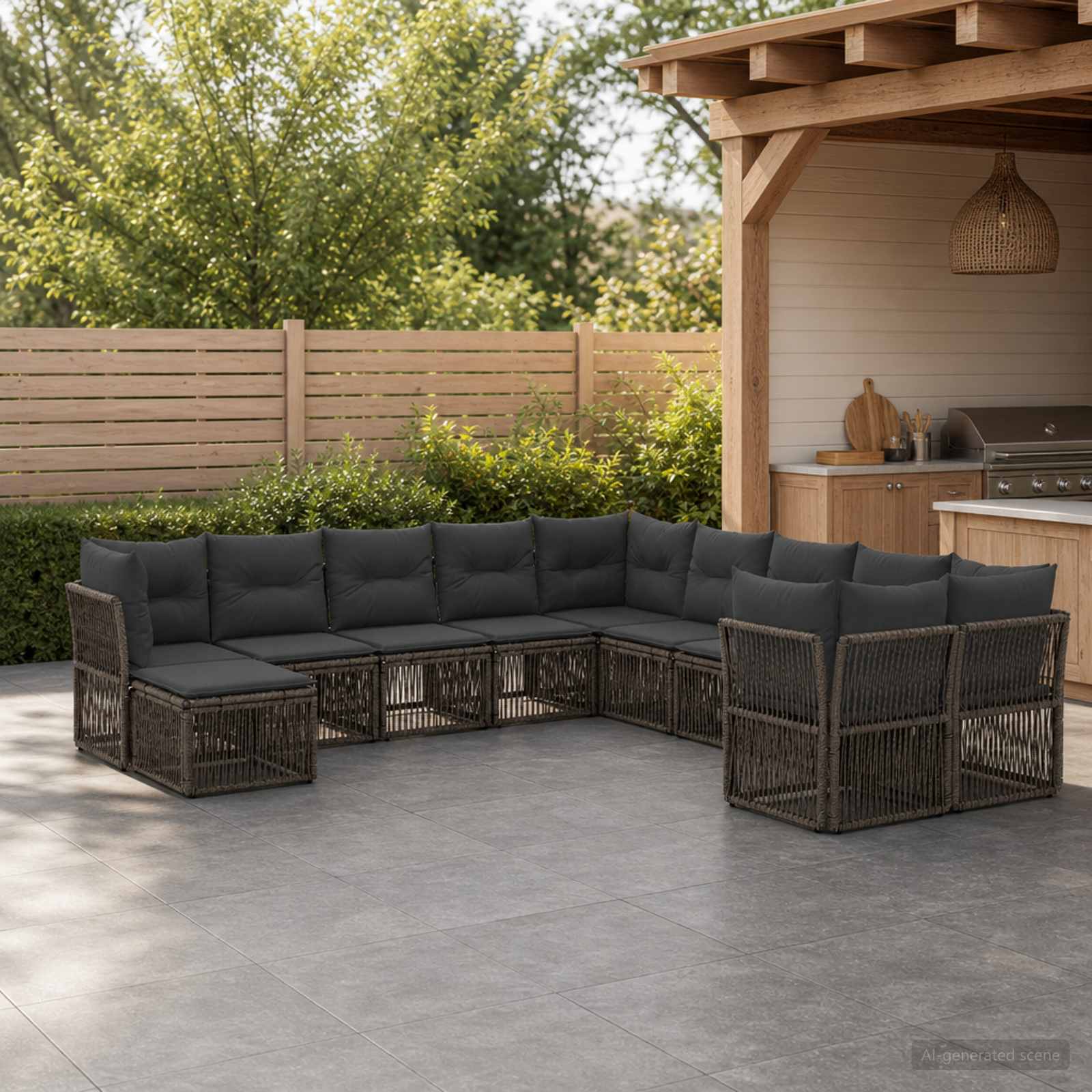 Gartensofa-set 11 pcs Grau Poly-Rattan