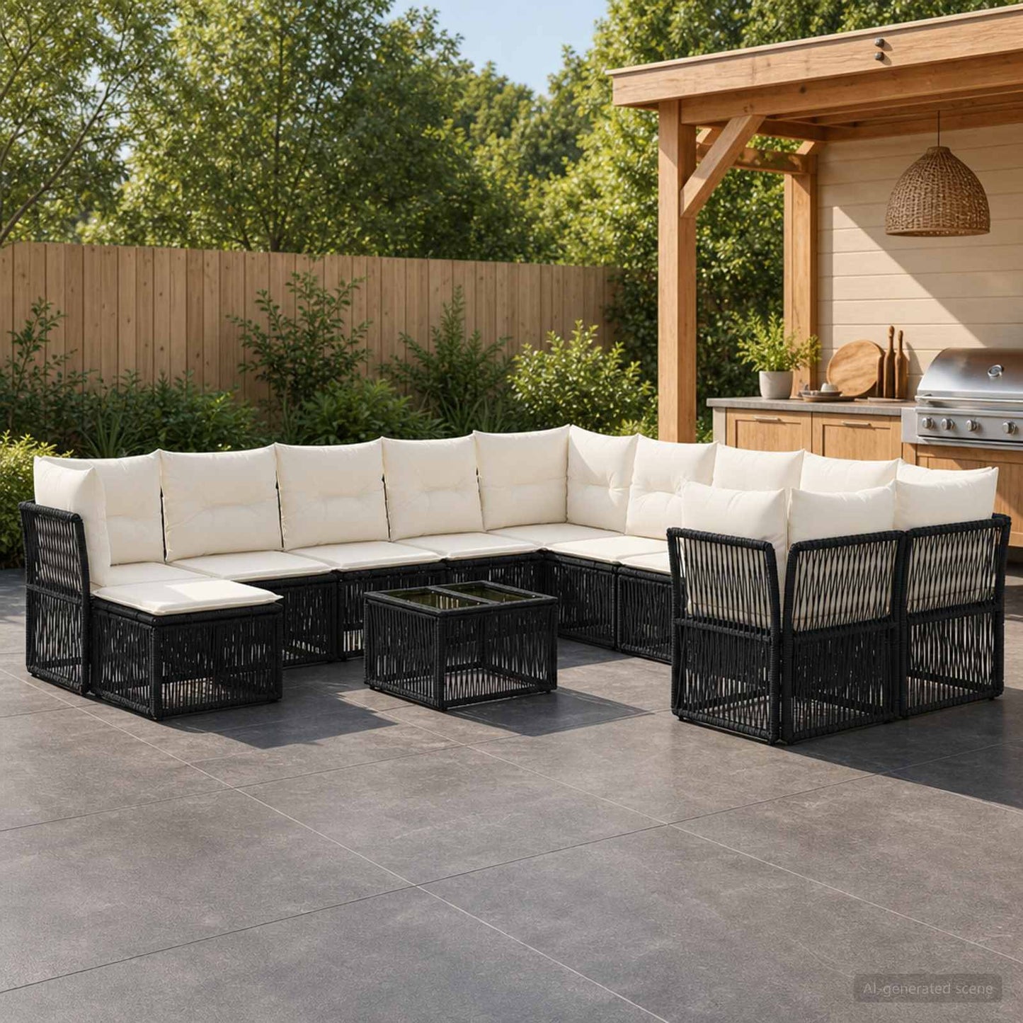 Gartensofa-set 12 stk. Schwarz Poly-Rattan