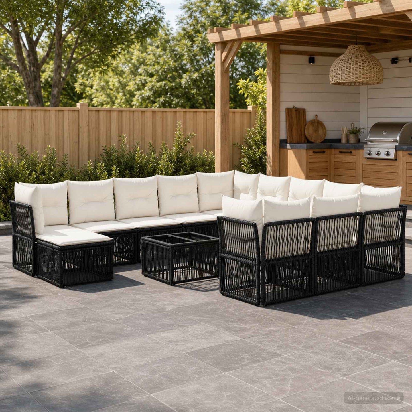Gartensofa-set 13 pcs Schwarz Poly-Rattan