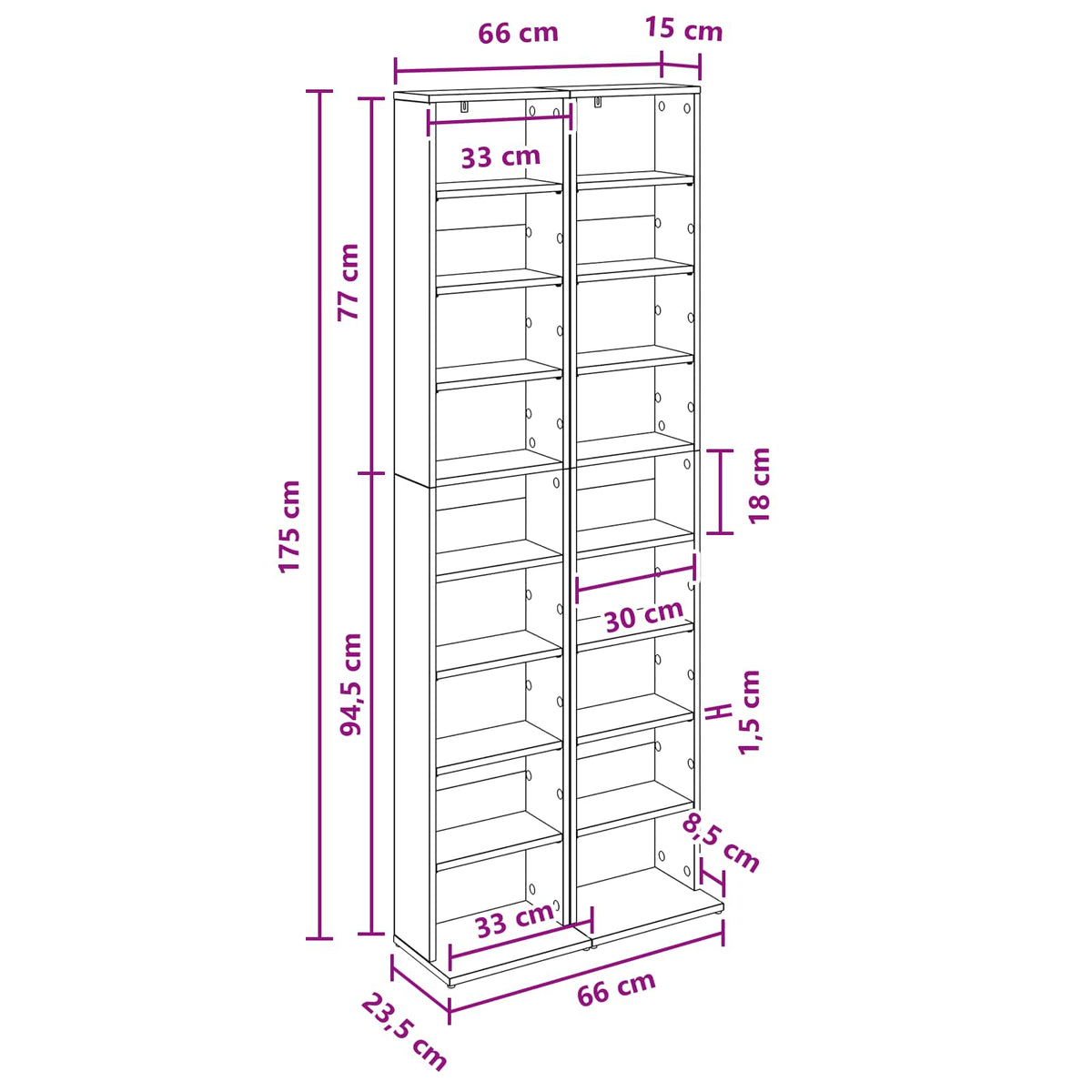 CD Regal 2 Stk. Weiß 33 x 23,5 x 175 cm Holzwerkstoff