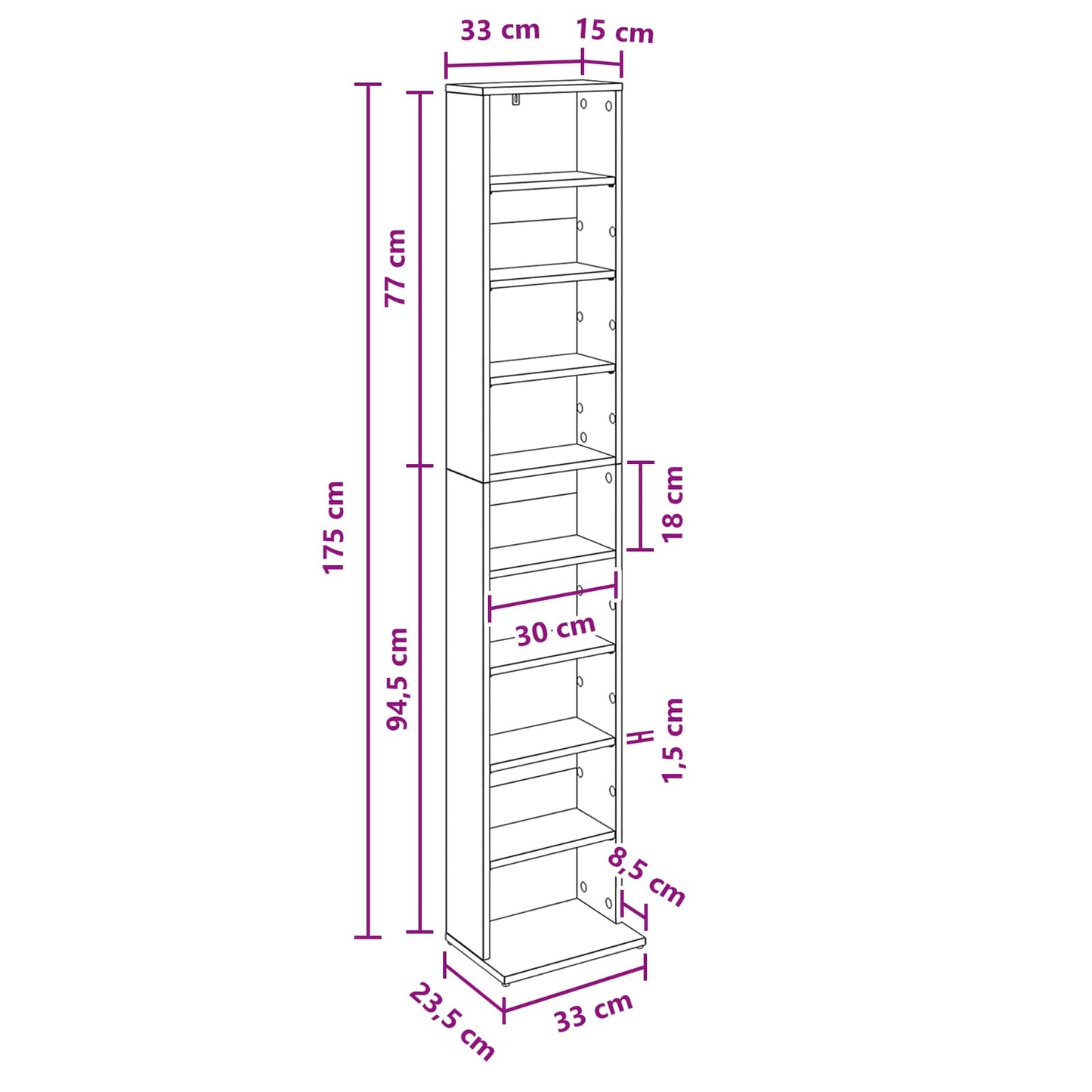 CD Regal Sonoma-Eiche 33 x 23,5 x 175 cm Holzwerkstoff