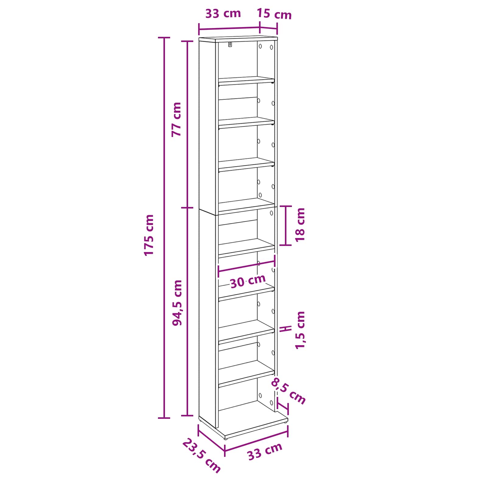 CD Regal Sonoma-Eiche 33 x 23,5 x 175 cm Holzwerkstoff