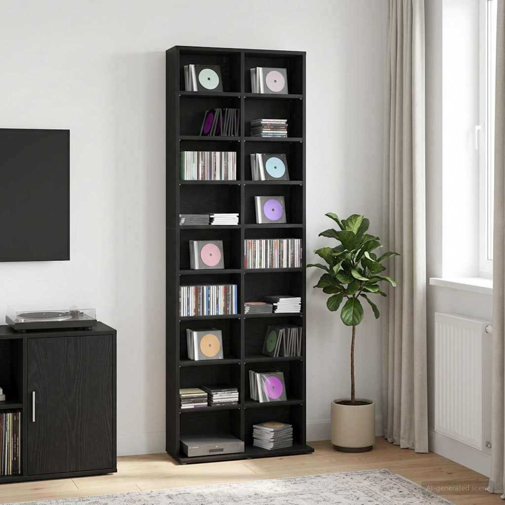 CD Regal Schwarze Eiche 65 x 23,5 x 175 cm Holzwerkstoff