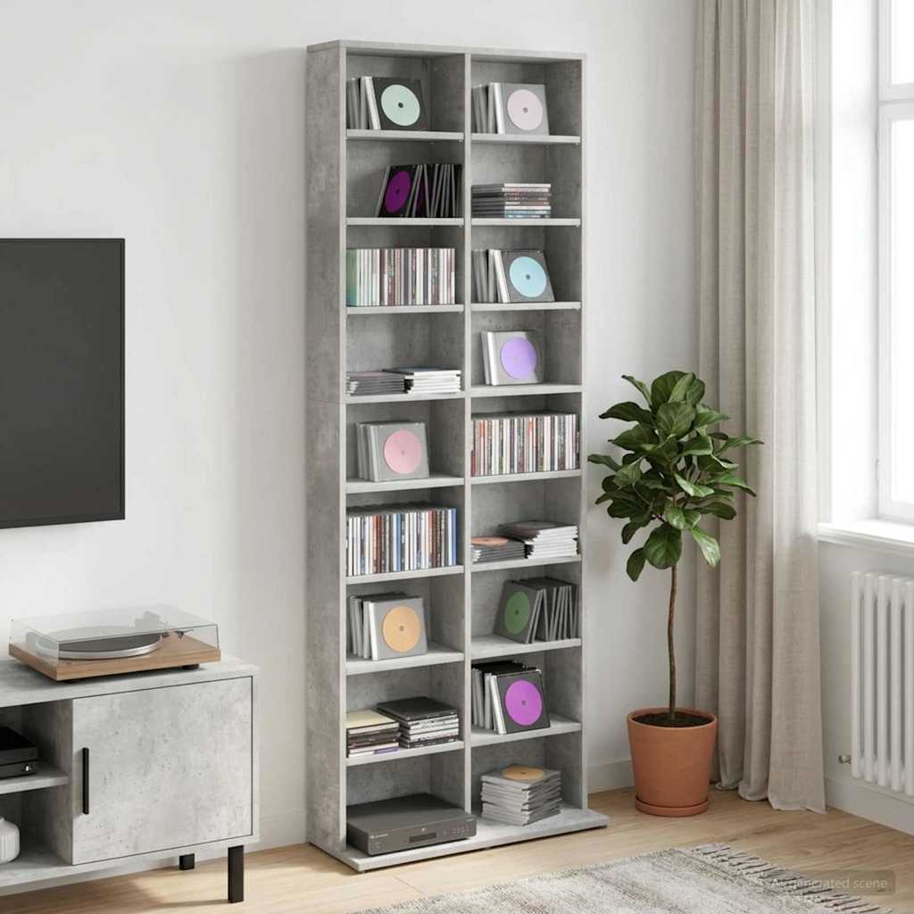 CD Regal Betongrau 65 x 23,5 x 175 cm Holzwerkstoff
