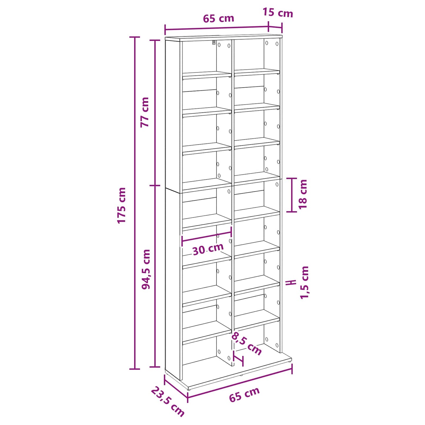 CD Regal Betongrau 65 x 23,5 x 175 cm Holzwerkstoff