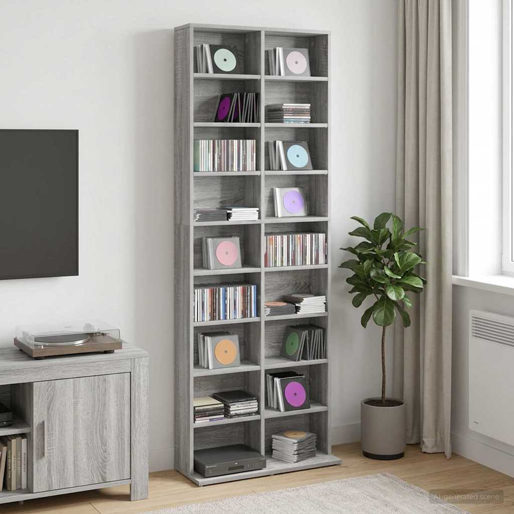 CD Regal Sonoma-Grau 65 x 23,5 x 175 cm Holzwerkstoff