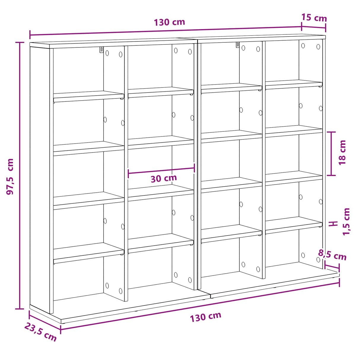 CD Regal 2 Stk. Weiß 65 x 23,5 x 97,5 cm Holzwerkstoff