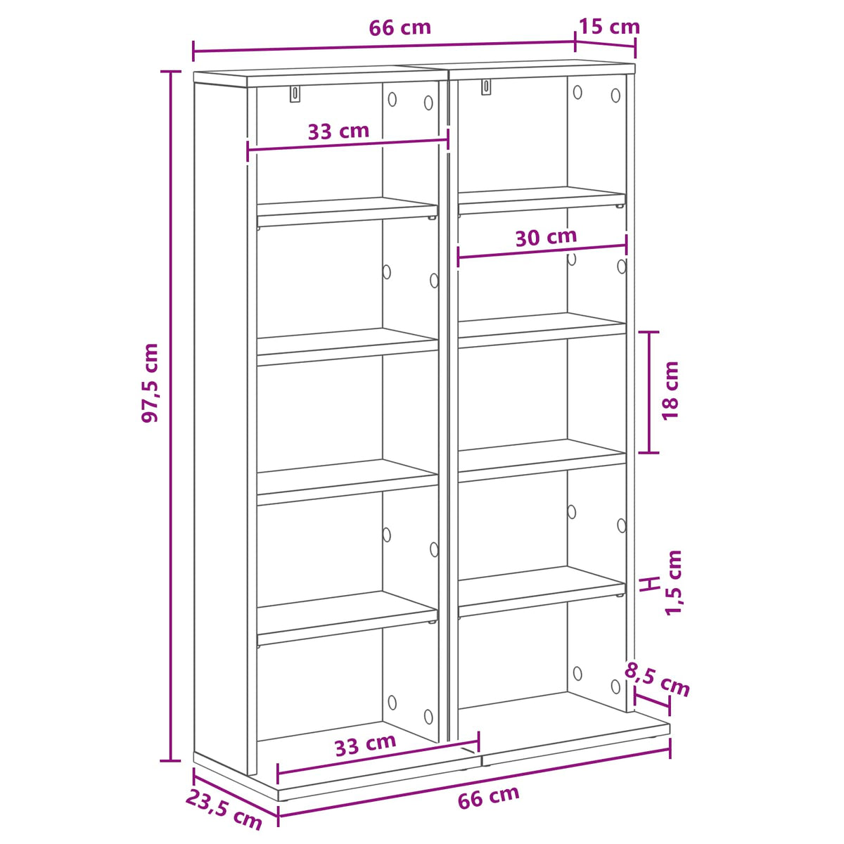 CD Regal 2 Stk. Weiß 33 x 23,5 x 97,5 cm Holzwerkstoff