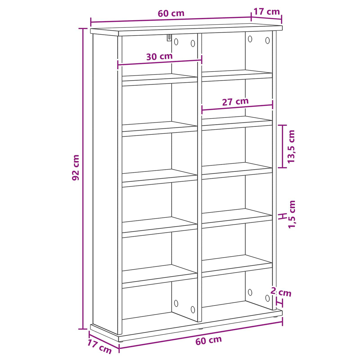 CD Regal Artisan-Eiche 60 x 17 x 92 cm Holzwerkstoff